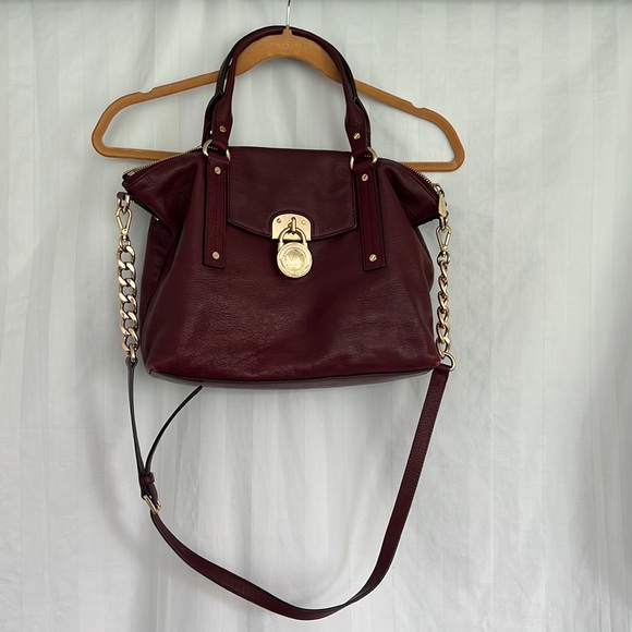 Michael Kors maroon satchel with crossbody strap - Picture 1 of 14